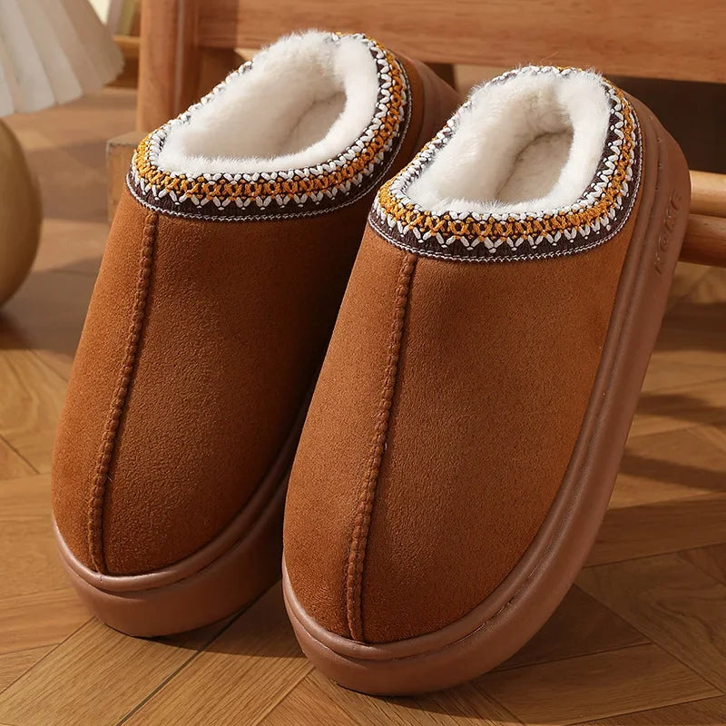New Fluffy Platform Slippers Plush Warm Cotton Comfort Non-Slip Unisex Home Slippers