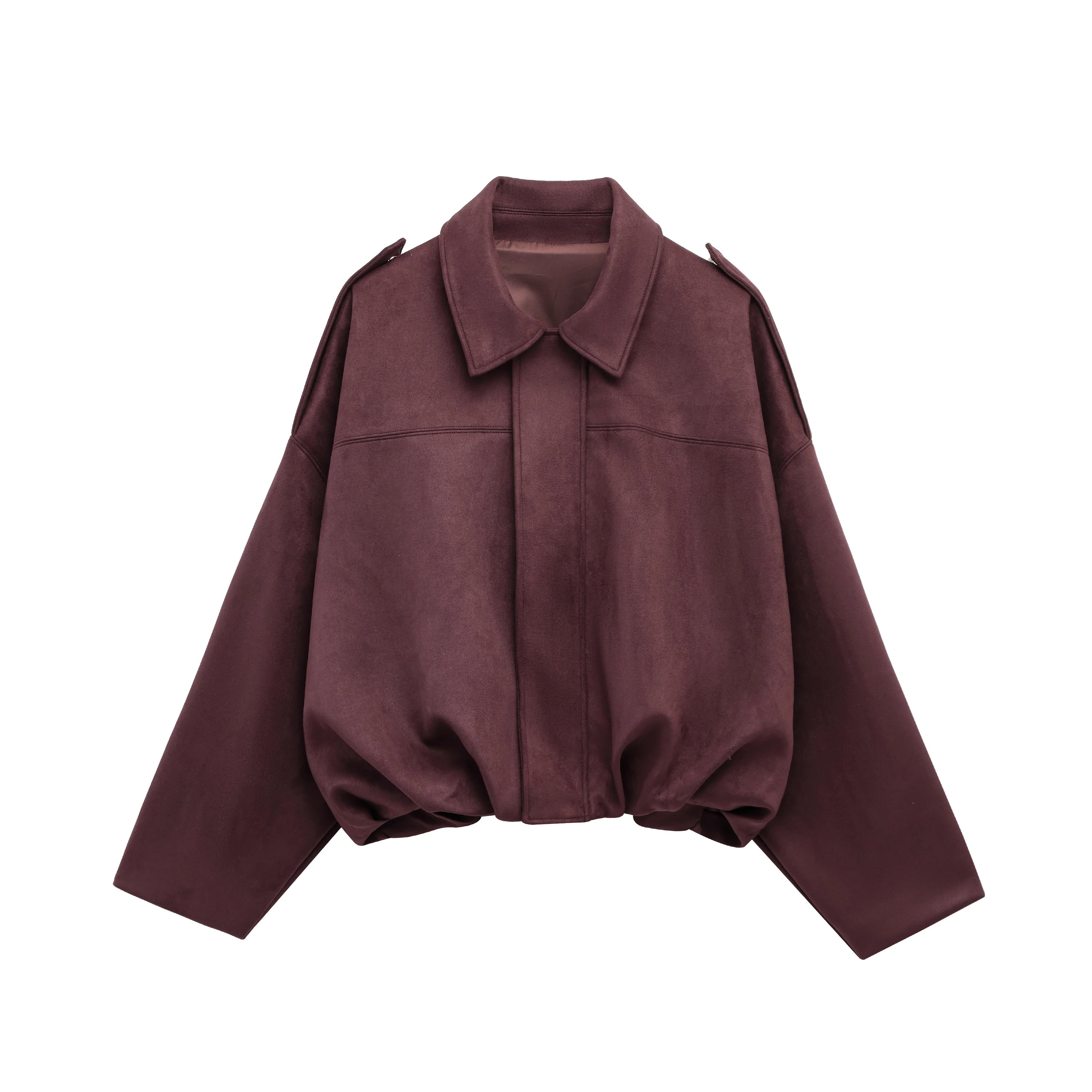 Women Suede Loose Casual Lapel Zipper Bomber Jacket