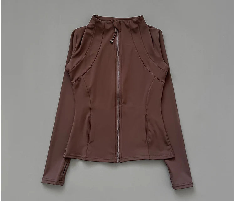 Slim-Fit Zippe Long Sleeve Breathable Quick Dry Stand Up Collar for Women