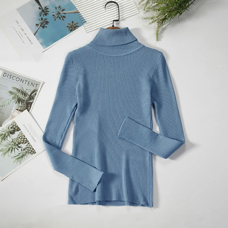 Women Turtleneck Sweater Knitted Soft Pullovers Cashmere Jumpers Top