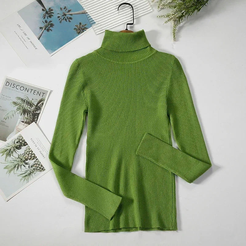 Women Turtleneck Sweater Knitted Soft Pullovers Cashmere Jumpers Top