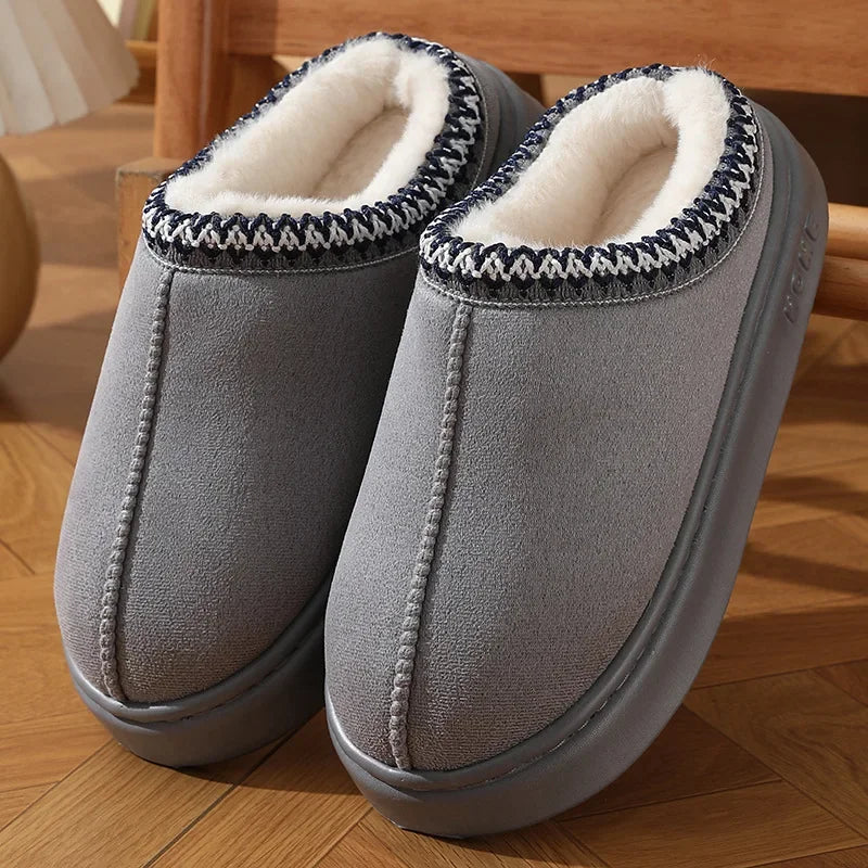 New Fluffy Platform Slippers Plush Warm Cotton Comfort Non-Slip Unisex Home Slippers