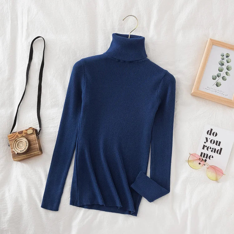 Women Turtleneck Sweater Knitted Soft Pullovers Cashmere Jumpers Top