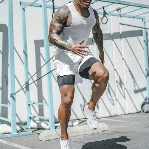 Men Double-deck 2 In 1 Quick Dry Running Shorts