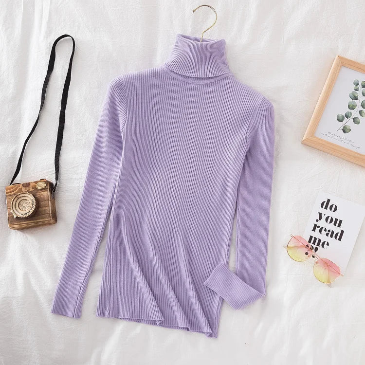 Women Turtleneck Sweater Knitted Soft Pullovers Cashmere Jumpers Top