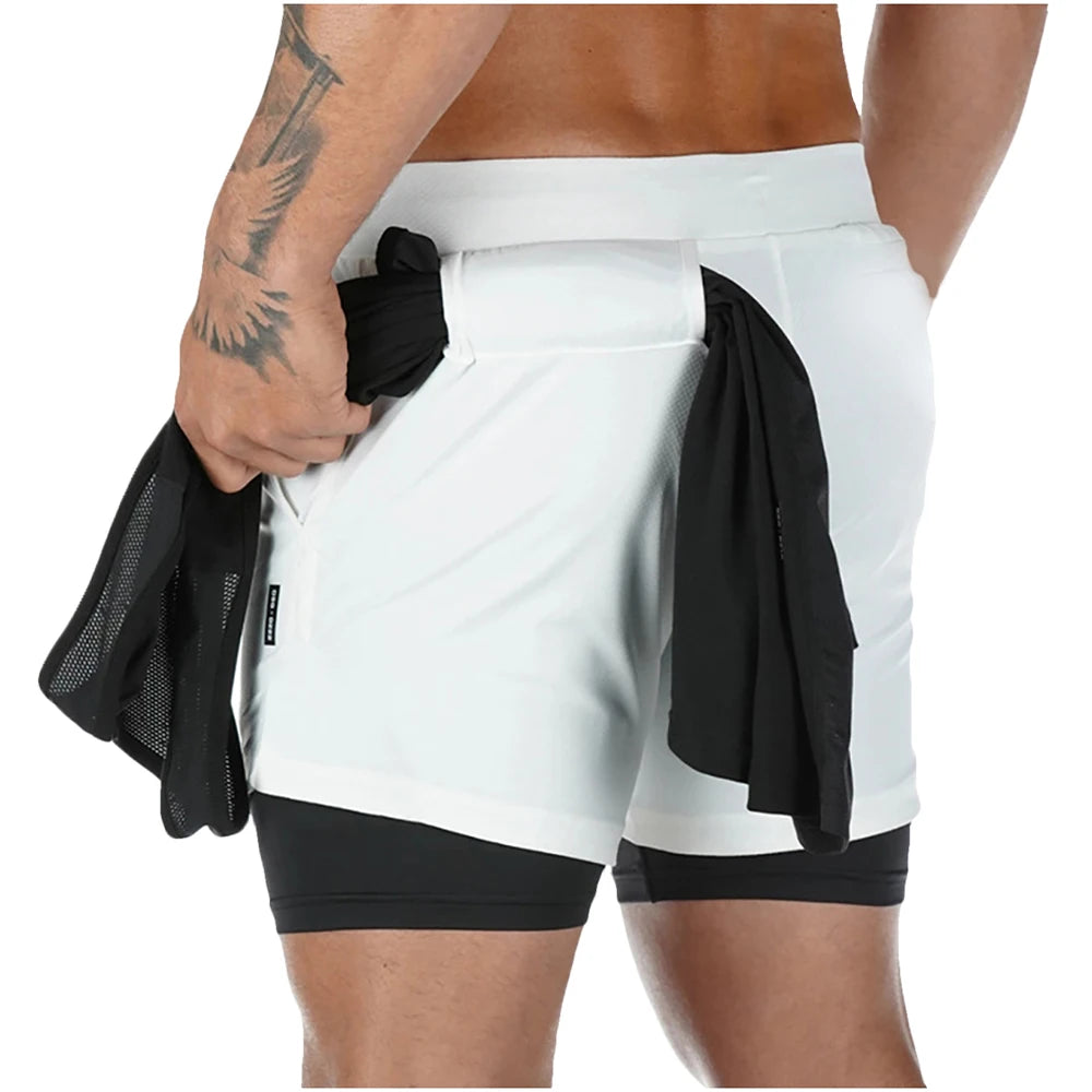 Men Double-deck 2 In 1 Quick Dry Running Shorts