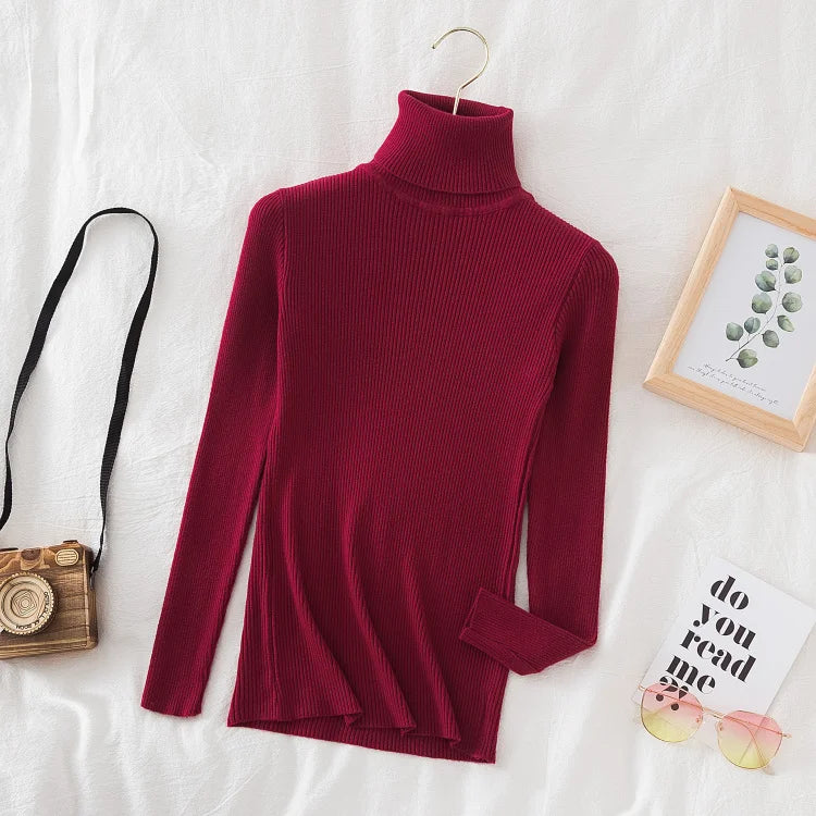 Women Turtleneck Sweater Knitted Soft Pullovers Cashmere Jumpers Top