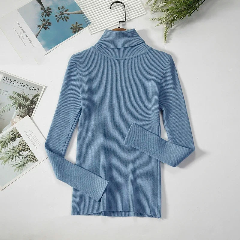 Women Turtleneck Sweater Knitted Soft Pullovers Cashmere Jumpers Top