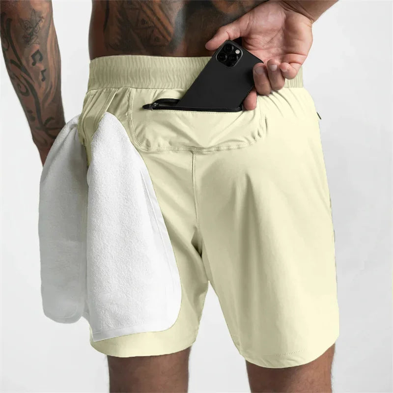 Men Running Breathable Quick Dry Sportswear multi-pocket Shorts