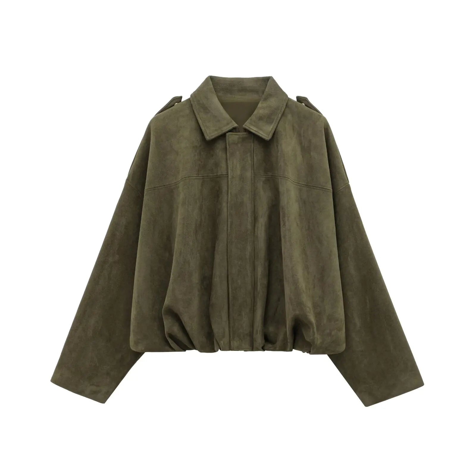 Women Suede Loose Casual Lapel Zipper Bomber Jacket