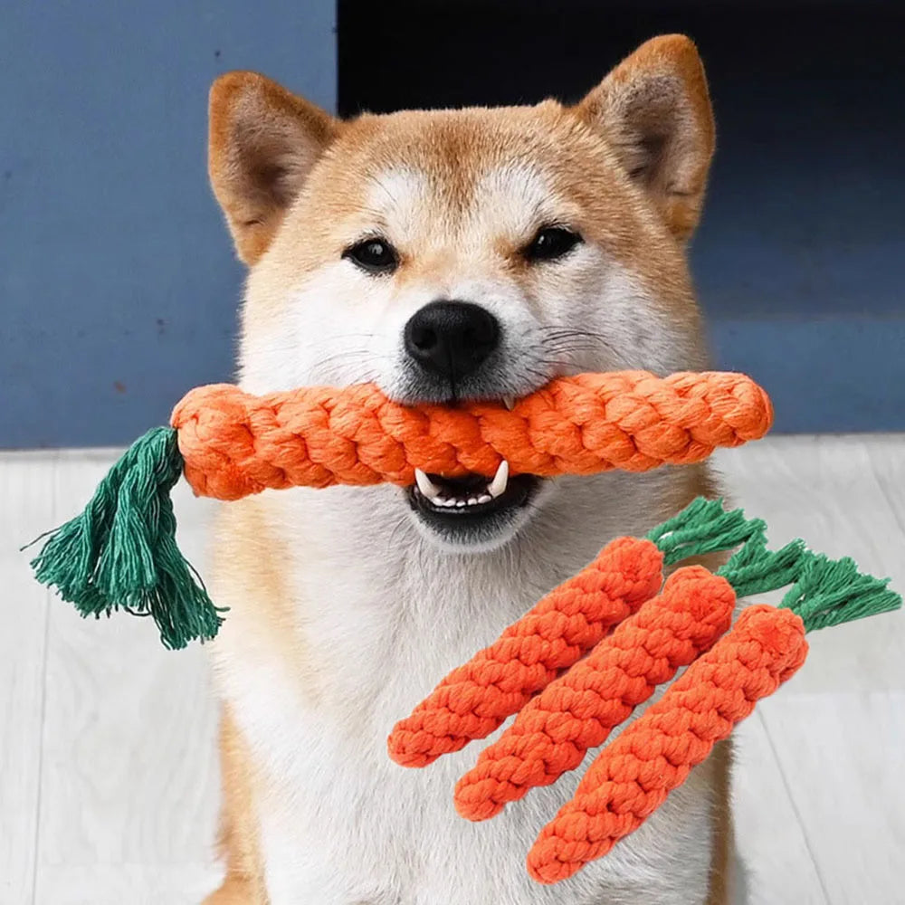 1Pcs Carrot Safe Durable Braided Dog Chew Toys Puppy Molar Cleaning Teeth Cotton Rope